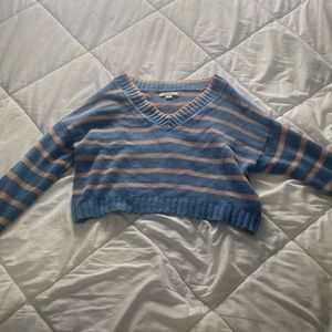 Pink and blue cropped striped sweater